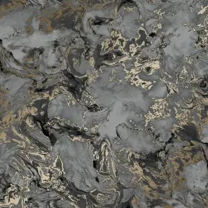 Liquid Marble Wallpaper In Charcoal And Gold