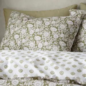 Pineapple Elephant Bedding Tangier Floral Reversible Duvet Cover Set with Pillowcases Olive Green