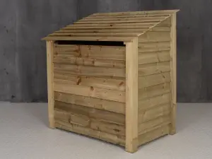 Wooden log store (roof sloping back) with door W-119cm, H-126cm, D-88cm - natural (light green) finish