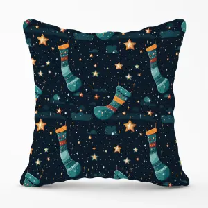 Christmas Stocking In A Starry Night Sky Cushions 45cm x 45cm