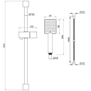 Matt Black Lucia Bath Shower Mixer Tap & Square Shower Slider Rail Kit