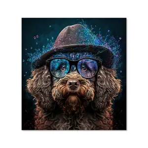 Labradoodle Dog With Glasses Splashart Premium Glass Kitchen Splashback W700mm x H750mm