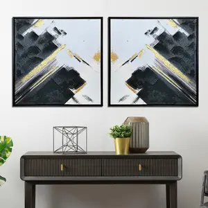 Black & White Abstract Wall Art for Bedroom & Living Room, Wall Mounted Canvas Painting (Set of 2) 63cm H x 63cm W 