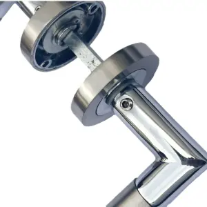 Straight Lever Rose Door Handles, Mitred Duo Chrome Satin Handle 64mm Latch & Hinges