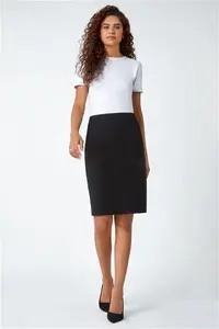 Roman Pull On Stretch Elastic Waist Pencil Skirt - Black - Knee Length Skirts Size 20