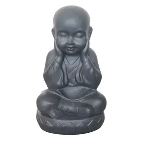 Buddha Statue Indoor and Outdoor, Grey Stone Effect Feng Shui Ornament, Buddha Baby Monk Figurine L20 W17 H35 cm