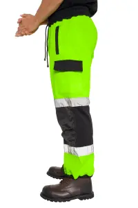 SSS Hi Viz Trouser High Visibility Mens Work Trouser Safety Fleece Worker Pants Reflective Fluorescent Joggers-Green-XXL