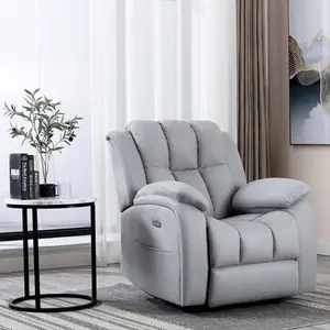 Electric Powered Recliner Chair With USB Charger And Pocket Storage In Leather-Look Grey Technology Fabric