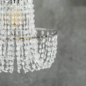 ValueLights Tegan Silver Jewel Acrylic Droplet Chandelier Easy Fit Ceiling Light Shade - Bulb Included