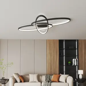 Minimalistic Unique Oval Acrylic Shade LED Semi Flush Ceiling Light Fixture 90cm Cool White