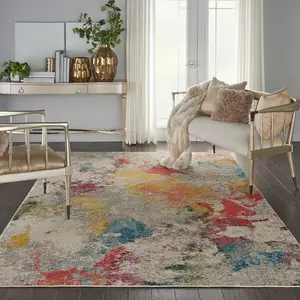 Ivory/Mult Modern Easy to Clean Abstract Graphics Rug For Dining Room-66 X 305cm (Runner)