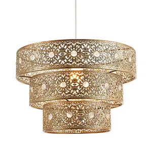 Polished Gold Acrylic Gem Moroccan Style Triple Tier Pendant Lighting Shade