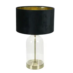 ValueLights Jessy Glass with Gold Trim Table Lamp with Black Velvet with Gold Inner Lamp Shade