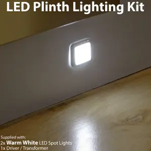 Square LED Plinth Light Kit 2 WARM WHITE Spotlights Kitchen Bathroom Floor Panel