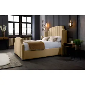 Nelly Plush Velvet Beige Bed Frame