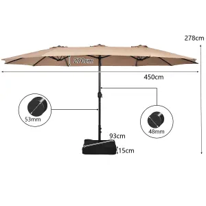 Costway 4.5M Double-Sided Patio Umbrella Extra-Large Market Umbrella w/ Base