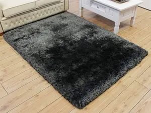 Grey Easy to clean Plain Handmade , Luxurious , Modern , Plain , Shaggy , Sparkle Rug for Living Room, Bedroom - 200cm X 300cm