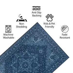 Vernal Aurelia Machine Washable Non-Slip Area Rug for Living Room, Bedroom, Dining Room, Hallway, Prussian Blue, 120 cm X 180 cm