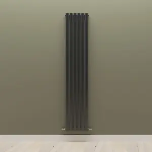 Vertical Black Single Oval Panel Radiator (H)1800mm x (W)354mm, 3764 BTU.