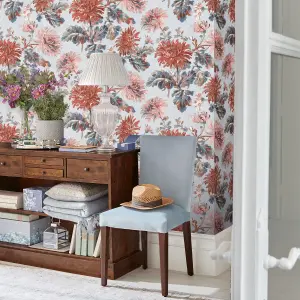 Laura Ashley Maryam Crimson Floral Smooth Wallpaper