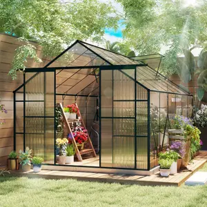 Outsunny 8x12ft Polycarbonate Walk-in Greenhouse Outdoor w/ Double Sliding Door