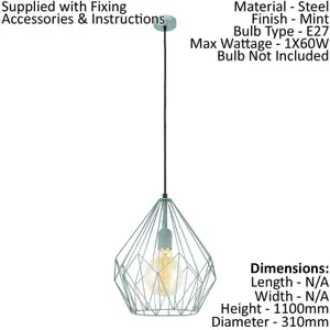 Hanging Ceiling Pendant Light Mint Wire Cage 1x 60W E27 Hallway Feature Lamp