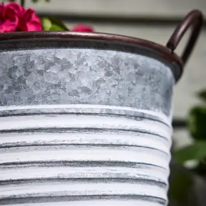 Vintage Style Two Tone Metal Stripe Plant Pot Outdoor Garden Planter