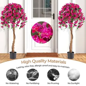 COSTWAY 130cm Artificial Azalea Tree Faux Tree in Pot Indoor Tall Decorative Plant