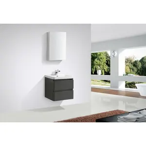 Bridge 600mm Single Bathroom Vanity with Semi-Recessed Basin Gloss Grey