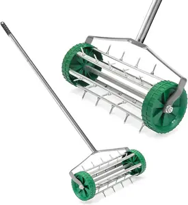 AMOS Manual Lawn Aerator with Removable Steel Handle Rolling Rotary Spiked Drum Outdoor Garden Tools For Grass Yard Gardening