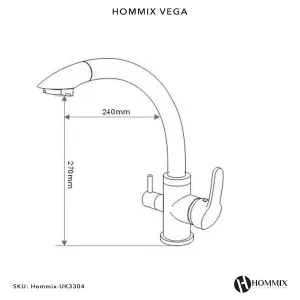 Hommix Vega 3-Way Tap & Advanced Single Filter Under-sink Drinking Water Filter & Filter Kit