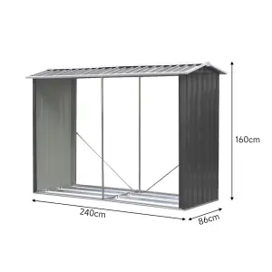 8 x 3 ft Outdoor Metal Log Store Apex Roof Garden Firewood Storage Shed