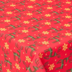 Homescapes Red Reindeer 100% Cotton Christmas Tablecloth 137 x 137 cm