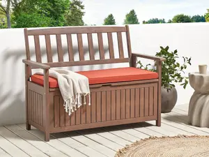 Garden Bench with Cushion SOVANA with Storage Acacia Wood Red