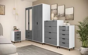 Madrid 4 Door 2 Drawer Mirrored Wardrobe in Grey and White Gloss Finish