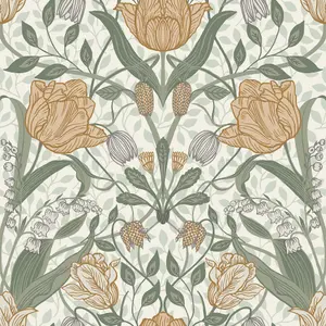 Galerie Apelviken Green Yellow Gold Tulip Trail Smooth Wallpaper