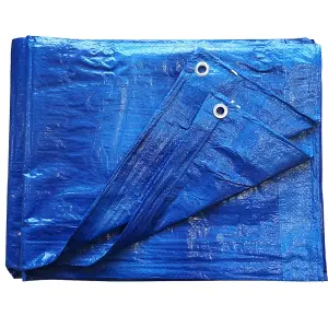 Tarpaulin Heavy Duty Waterproof  - 4m x 5m - Metal Fixing Eyelets & Rope Reinforced Hems