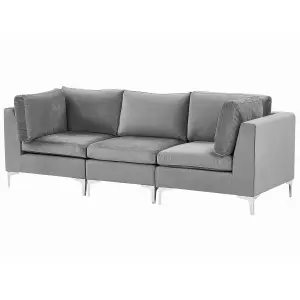 3 Seater Modular Velvet Sofa Grey EVJA