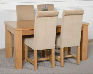 Dakota 152 x 87 cm Chunky Medium Oak Dining Table and 4 Chairs Dining Set with Washington Beige Fabric Chairs