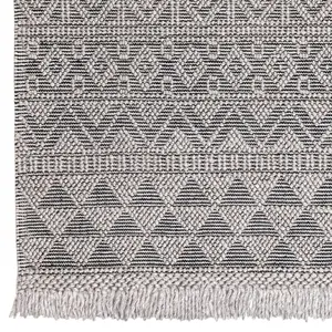 Grey Black Geometric Kilim Luxurious Modern Wool Moroccan Wool Hand Made Rug For Dining Room Bedroom & Living Room-160cm X 220cm