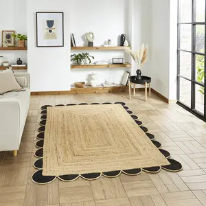 Black Natural Bordered 2mm Thick Modern Plain Rug, Handmade Rug for Bedroom, Living Room, & Dining Room-200cm X 290cm