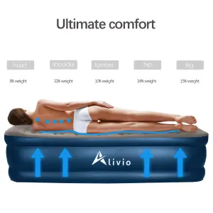 Alivio Inflatable Air Bed, Double Airbed Air Mattress Built in Pump - 152 x 203cm