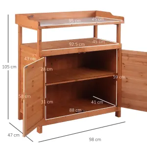 Outsunny 2 In 1 Potting Bench Table w/ Storage Cabinet and Galvanized Table Top