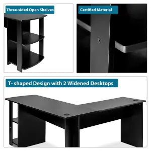 Corner Desk for Home Office L-Shaped Desk Gaming Desk Large Computer Desk Study Gaming Table Workstation, Easy to Assemble (Black)