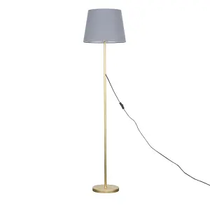 ValueLights Modern Standard Floor Lamp In Gold Metal Finish With Grey Tapered Shade