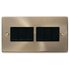 Antique Brass 10A 6 Gang 2 Way Light Switch - Black Trim - SE Home