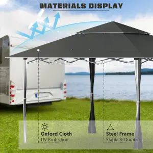 Outsunny 4 x 4m Outdoor Pop-Up Canopy Tent Gazebo Adjustable Legs Bag Grey