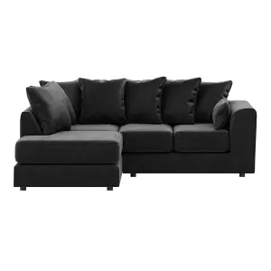 Brooklyn Plush Velvet 3 to 4 Seater L Shaped Corner Sofa Foam Black Left Hand Facing