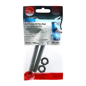 Timco - Set Screws & Hex Nuts - Stainless Steel (Size M10 x 100 - 2 Pieces)