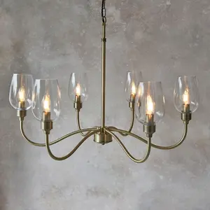 Luminosa Livorno Multi Arm Pendant Ceiling Light Antique Brass Plate, Clear Glass